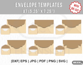 Pacote SVG de modelo de envelope A7. Envelope de casamento SVG. Envelope imprimível. Definir modelo de envelope de convite SVG. Modelo de envelope cortado