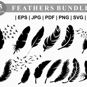 Feather SVG Bundle. Plume d’oiseaux svg. Plume Dxf silhouette pour fichier découpé cricut. Fichier numérique Feather. Attrape-rêves svg. Boucle d’oreille en plumes