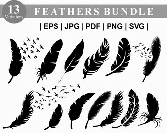 Pacote SVG de penas. Penas de pássaros svg. Silhueta Feather Dxf para arquivo de corte cricut. Arquivo digital de penas. Apanhador de sonhos svg. Brinco de pena