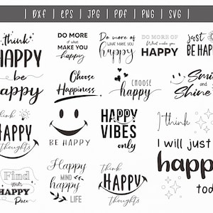 Positive Zitat Bundle von Hand beschriftet. Glückliches Zitat svg. Motivierendes Zitat Lächeln und glückliches svg. Lächeln svg. Fröhliche svg. Inspirierende Cricut