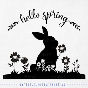 Floral Rabbit for Spring Season. Spring Greeting svg. Floral Rabbit Silhouette svg. Hello Spring svg. Welcome Spring svg. Rabbit for Cricut image 3