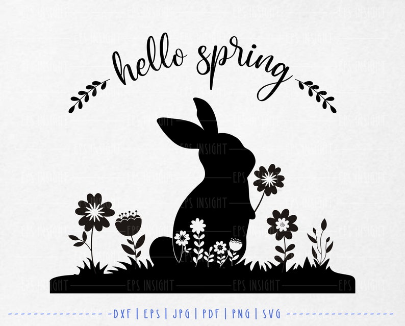 Floral Rabbit for Spring Season. Spring Greeting svg. Floral Rabbit Silhouette svg. Hello Spring svg. Welcome Spring svg. Rabbit for Cricut image 3
