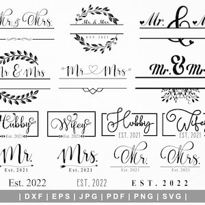 Herr och fru handbokstäver svg. Herr Fru Split Monogram svg. Herr Fru Est 2025. Make Fru Est svg. Äktenskap svg. Brud Brudgum svg. Bröllop Cricut