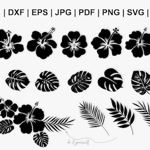 Tropical Floral SVG. Jungle leaves svg. Hibiscus svg. Monstera Leaf svg. Tropical Plant SVG. Hawaiian Leaf clipart svg png silhouette cricut