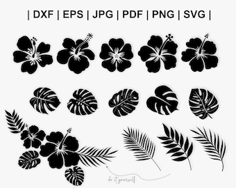 SVG floral tropical. Feuilles de jungle svg. Hibiscus svg. Monstera Leaf svg. Plante tropicale SVG. Hawaiian Leaf clipart svg png silhouette cricut
