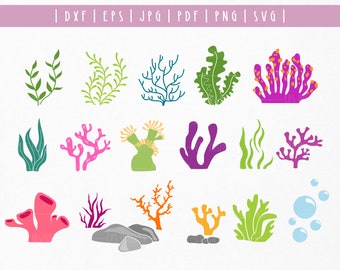Vida Oceânica Náutica svg. Recife de Coral Subaquático svg. Algas Marinhas svg. Sob o mar svg. Elementos Oceânicos Clipart Cricut. Algas Marinhas Coral Arquivo de Corte