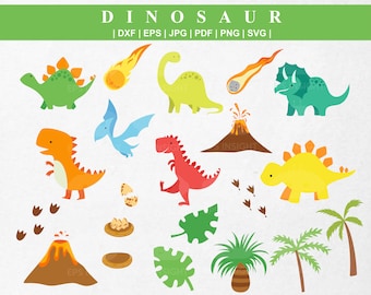 Dinosaur svg bundle. Jurassic Park svg. Cute dinosaur svg. Volcano svg. Birthday Party svg. trex svg. Dinosaur clipart cricut and cut file.