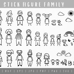 Stick Figure Family Bundle. Figura bastone svg. Stick figura scarabocchio. Stick People Family Design Clipart, PNG, Cricut e Cut File