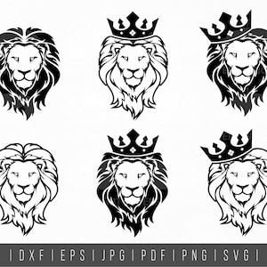 Cabeça de Leão svg. Rei Leão svg. Leão em Coroa svg. Cabeça de Leão Coroada. Clipart de Leão. Leão PNG. Silhueta de Cabeça de Leão dxf para arquivo de corte, Cricut