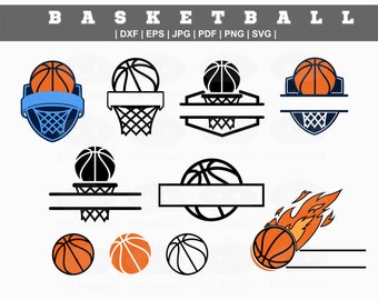 Pacote svg de nome de basquete, Monograma de basquete, Logotipo de time de basquete, Moldura svg de basquete, Download digital de basquete para cricut/cutting