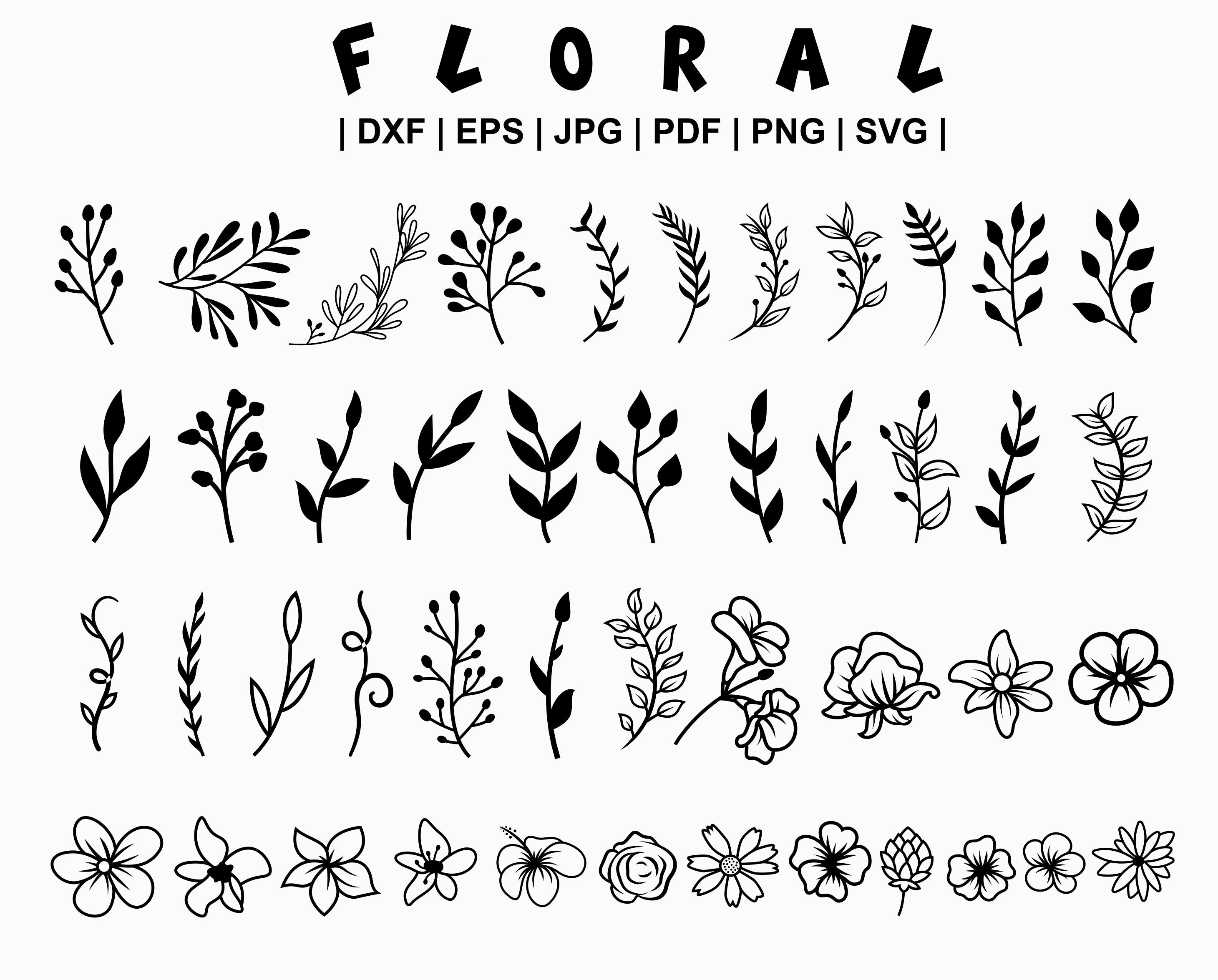 Doodle Flower Svg. Leaves Line Art Bundle Svg. Flower Line Art Etsy