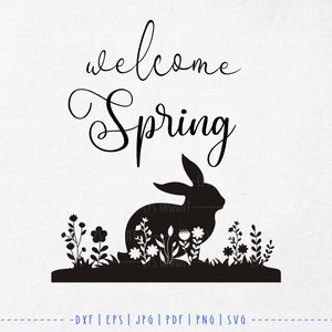 Floral Rabbit for Spring Season. Spring Greeting svg. Floral Rabbit Silhouette svg. Hello Spring svg. Welcome Spring svg. Rabbit for Cricut image 2