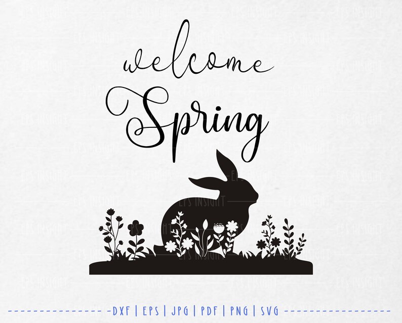 Floral Rabbit for Spring Season. Spring Greeting svg. Floral Rabbit Silhouette svg. Hello Spring svg. Welcome Spring svg. Rabbit for Cricut image 2
