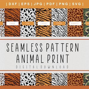 Seamless Animal Print Pattern svg. Seamless Pattern Animal skin svg. Animal Pattern Leopard Tiger Giraffe Cow Zebra Camouflage Cricut