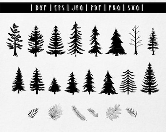 Pacote de pinheiros svg. Árvore de abeto de pinheiro svg. Silhueta de árvore de Natal svg. Árvore de Natal de pinho png dxf Download digital de arquivo Cricut e Cut