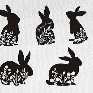 Lapin floral SVG. Rabbit Silhouette pour Cricut et Cut File. Lapin fleur de Pâques. Fichier de coupure de Pâques. Lapin Pâques SVG. Fleur Lapin cricut