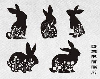 Floral Rabbit SVG. Silhueta de coelho para Cricut e arquivo de corte. Flower Rabbit Easter. Arquivo de corte de Páscoa. Rabbit Easter SVG. Flower Bunny cricut