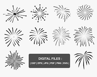 Pacote SVG de fogos de artifício. Silhueta de fogos de artifício. 4 de julho SVG. Dia Patriótico SVG. Dia da Independência SVG. Clipart de fogo de artifício PNG. Arquivos de corte de fogos de artifício