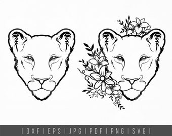 Lion Flower Svg. Female Lion Svg. Floral Lion Head Svg. Queen - Etsy