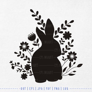 Floral Rabbit for Spring Season. Spring Greeting svg. Floral Rabbit Silhouette svg. Hello Spring svg. Welcome Spring svg. Rabbit for Cricut image 4