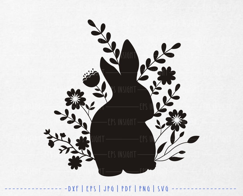 Floral Rabbit for Spring Season. Spring Greeting svg. Floral Rabbit Silhouette svg. Hello Spring svg. Welcome Spring svg. Rabbit for Cricut image 4