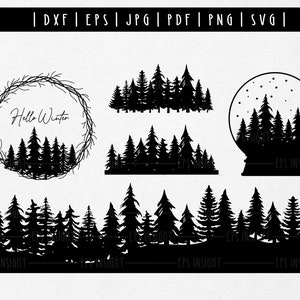 Confine di pino svg. Pino svg. Pacchetto silhouette di alberi della foresta. Alberi di Natale svg. Foresta SVG. File di taglio Cricut silhouette di pino