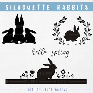 Fiore di coniglio svg. Bunny Floral svg. Rabbit Silhouette Bundle. Bunny Spring svg. Rabbit Bunny Floral Spring Silhouette per Cut File Cricut