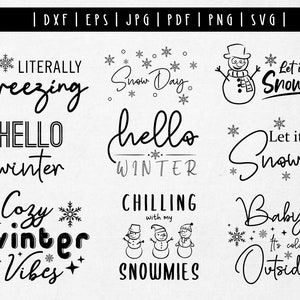 Winter Saying voor Shirt Svg Bundel. Kerst svg. Vakantie Shirt Svg. Hallo Winter, Laat het sneeuwen, Sneeuwdag Citaten Silhouet Cricut Cut file