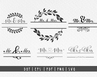 Senhor e Senhora Bundle svg. Sinal de casamento SVG. Monograma dividido. Senhor e Sra. Sinal de Coroa. Senhor e Sra. Sign. Sobrenome svg. Casamento canta cricut