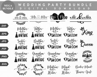 Wedding party hand lettered svg. Wedding svg. Marriage svg. Wedding Party svg. Bridal Party svg. Bride, Gromm, Family Name Tag dxf, png