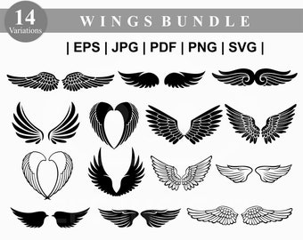 Pacote SVG de asas. Asas de anjo SVG. Arquivo de corte de asas de anjo. Memorial SVG. Silhueta de asas png dxf para Cricut. Camiseta arquivo digital Wing Clip art