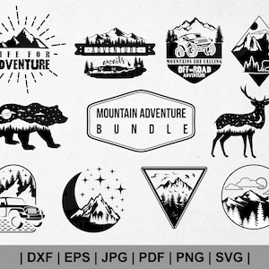 Paquete svg de aventura. Aventura de montaña svg. Montaña geométrica svg. Jeep Adventure Nature Landscape Outdoor Camping para el archivo Cricut Cut