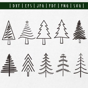 Albero di pino disegnato a mano svg. Albero di Natale svg. Albero di pino di Natale disegnato a mano Silhouette PNG Cricut. Linea di arte dell'albero svg. Albero della natura invernale svg