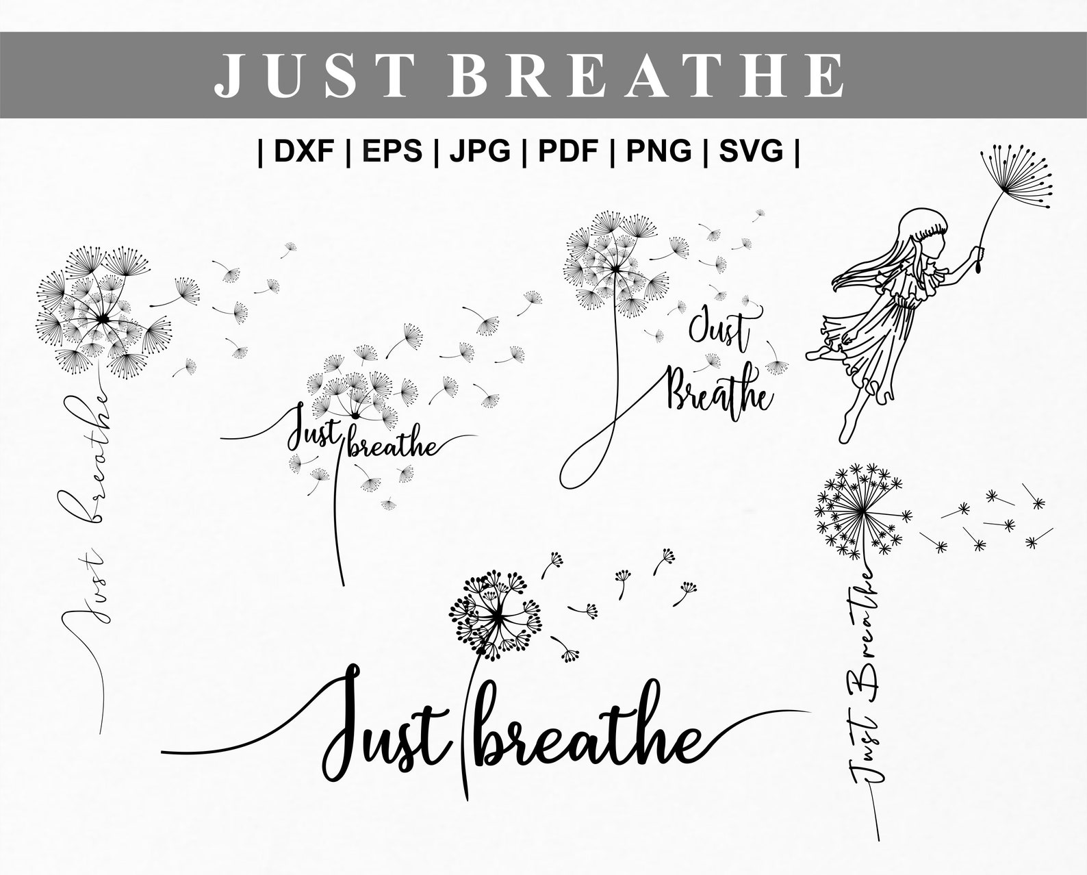 Just Breathe Dandelion Svg. Just Breathe Inspiration Quote Etsy Canada