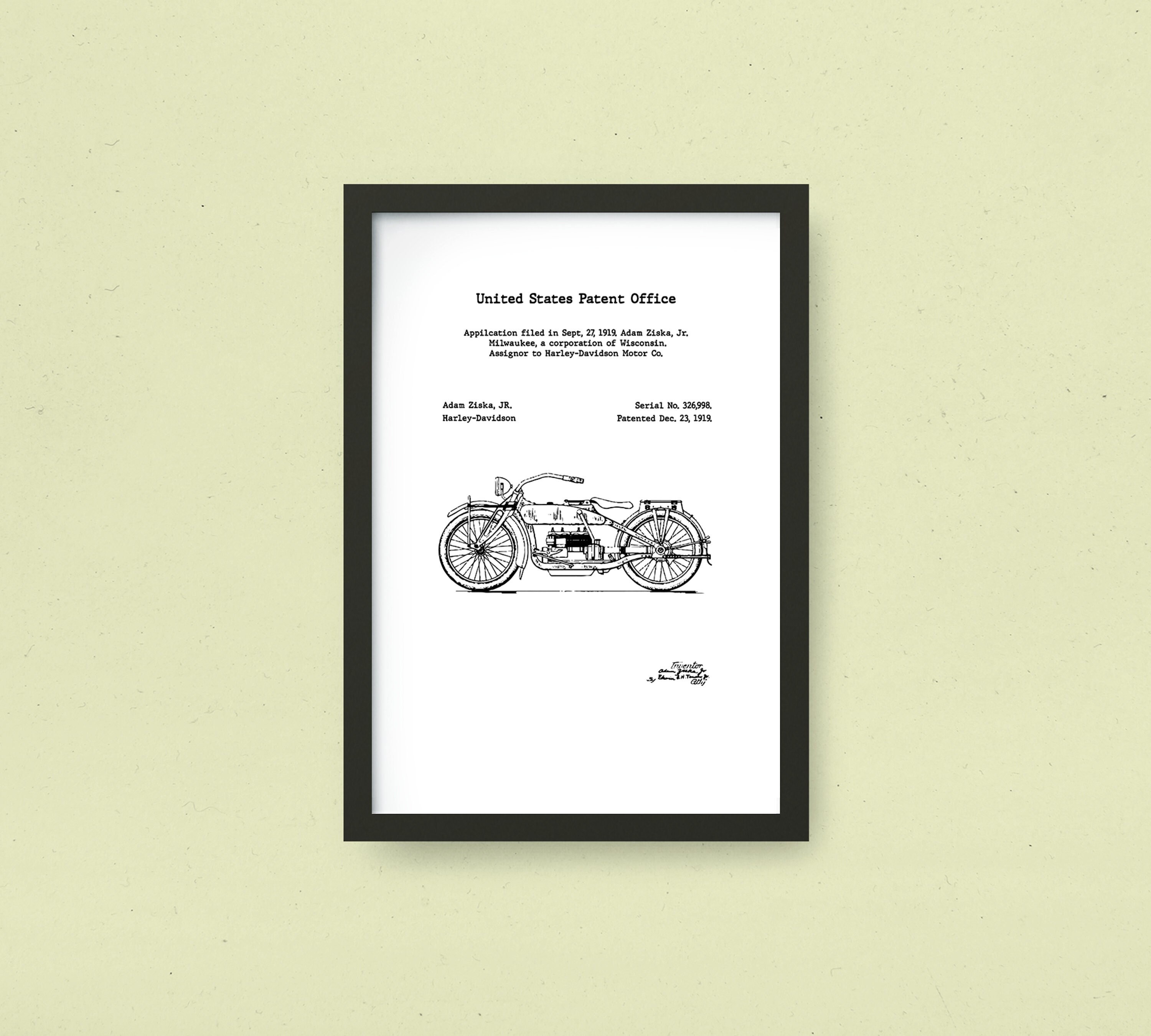 Affiche Brevet Harley Davidson | Décoration Murale Davidson