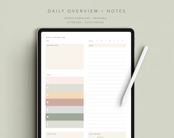 Undated Daily Overview + Notes iPad Download — 10 Color Options — Notability GoodNotes Xodo