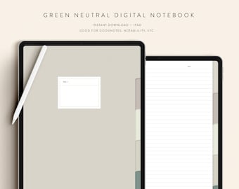 Cuaderno digital neutro verde — Descarga digital instantánea — Notability GoodNotes Xodo