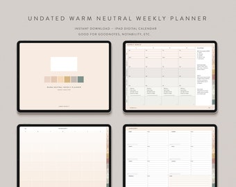 Ongedateerde digitale weekplanner iPad-download — Warm Neutraal — Start zondag + maandag — Notability GoodNotes Xodo
