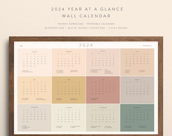 2024 Year at a Glance Calendar — 3 Color Options — 36 x 24 Inches + 11 x 8.5 Inches