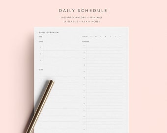 Undated Daily Schedule Planner Printable Download — Instant Download — Letter Size