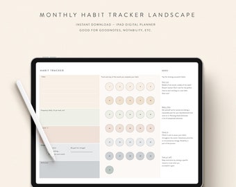 Monthly Habit Tracker iPad Download Landscape — 10 Color Options — Notability GoodNotes Xodo