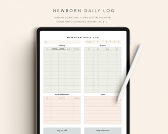 Newborn Daily Log iPad Download — 10 Color Options — Notability GoodNotes Xodo