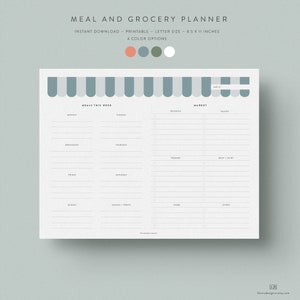 Meal and Grocery Planner Printable Download — Instant Download — Letter Size