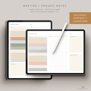 Meeting + Project Notes iPad Download — 10 Color Options — Notability GoodNotes Xodo