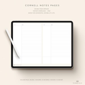 Cornell Notes Student Printable Double Page Spread Download — Instant Digital Download — Notability GoodNotes Xodo