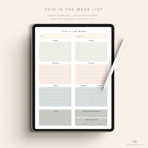 This is the Week List iPad Download — 10 Color Options — Notability GoodNotes Xodo