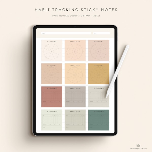 Habit Sticky Digital Sticky Notes — Warm Neutral — Instant Digital Download — Notability GoodNotes Xodo