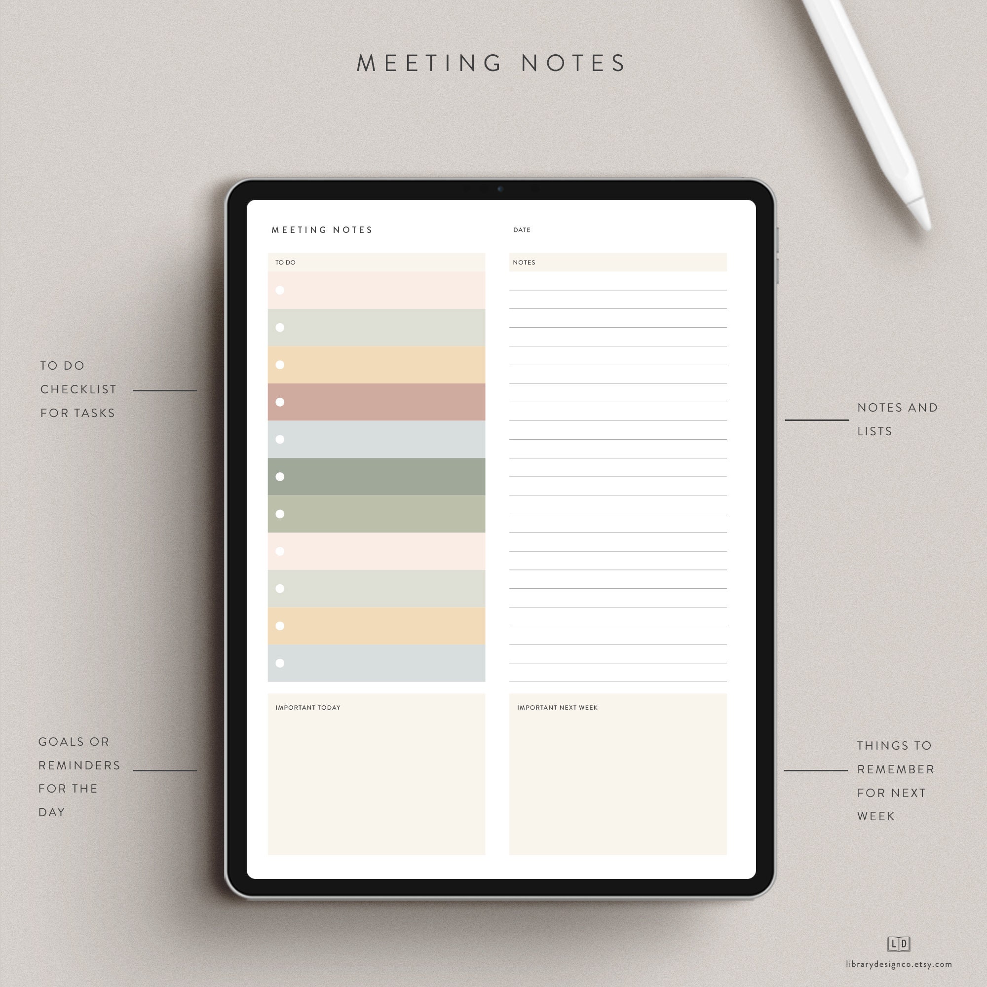 Meeting + Project Notes iPad Download — 10 Color Options — Notability ...