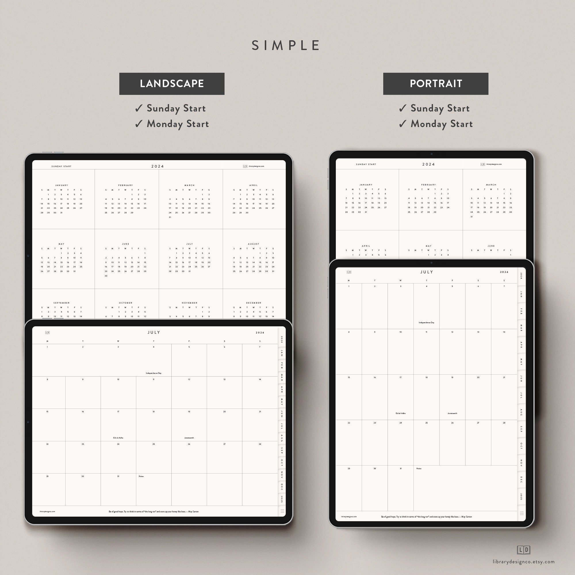 2024 Digital Monthly Calendar iPad Download Etsy
