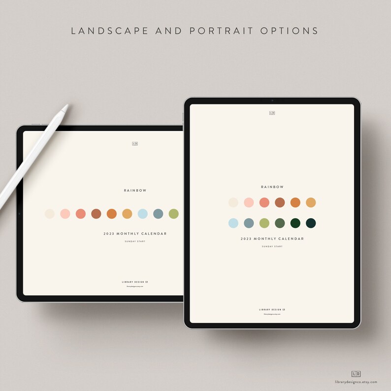 2023 Digital Monthly Calendar Ipad Download Rainbow Etsy